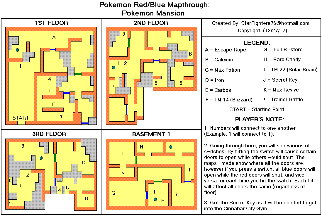 selvfølgelig Idol Mistillid MAP for the Pokemon Mansion that shows where everything is! :  r/twitchplayspokemon