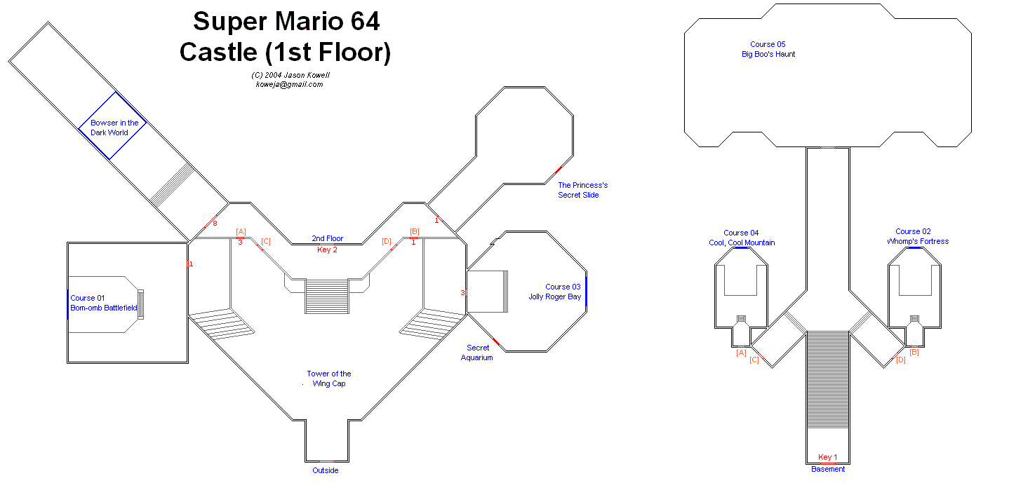 Super Mario 64 Castle Map 1st Floor Final Neoseeker Walkthroughs