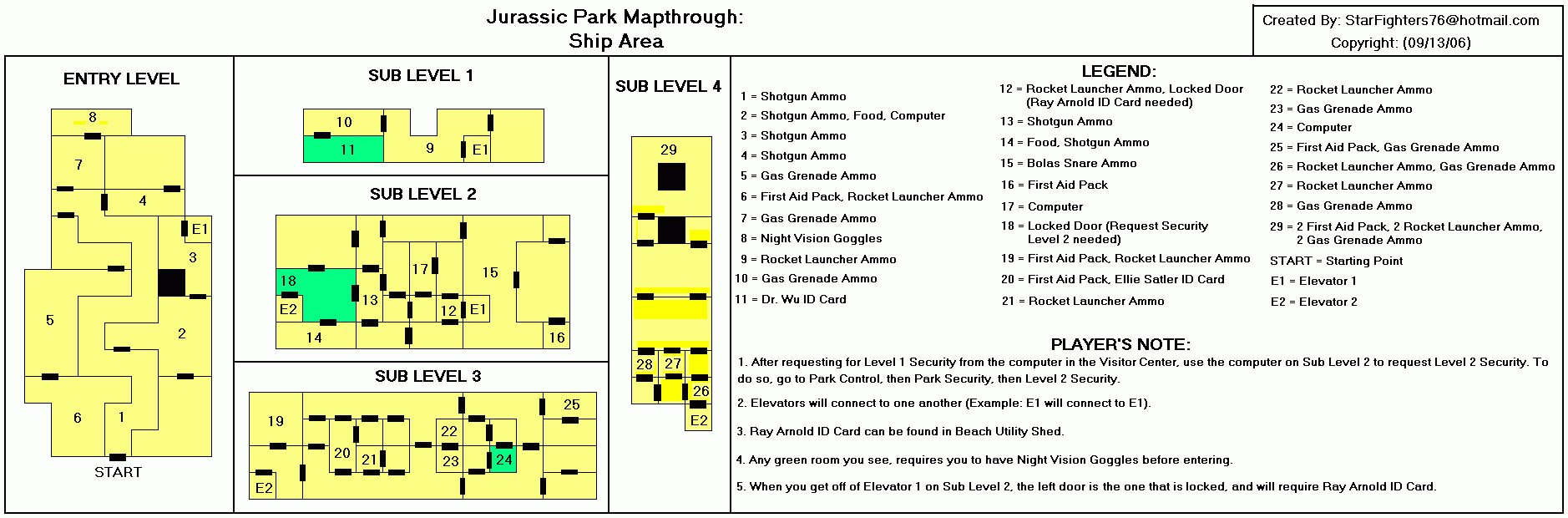 Jurassic Park Ship Area Map (GIF) - StarFighters76 - Neoseeker Walkthroughs