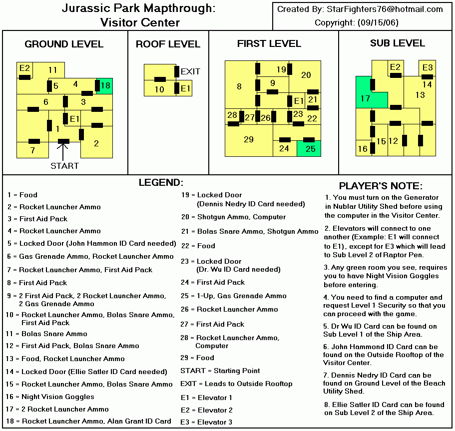 Jurassic Park Visitor Center Map Starfighters76 Neoseeker Walkthroughs 